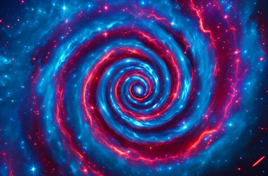 Colorful Cosmic Spiral in Blue and Pink with Stars