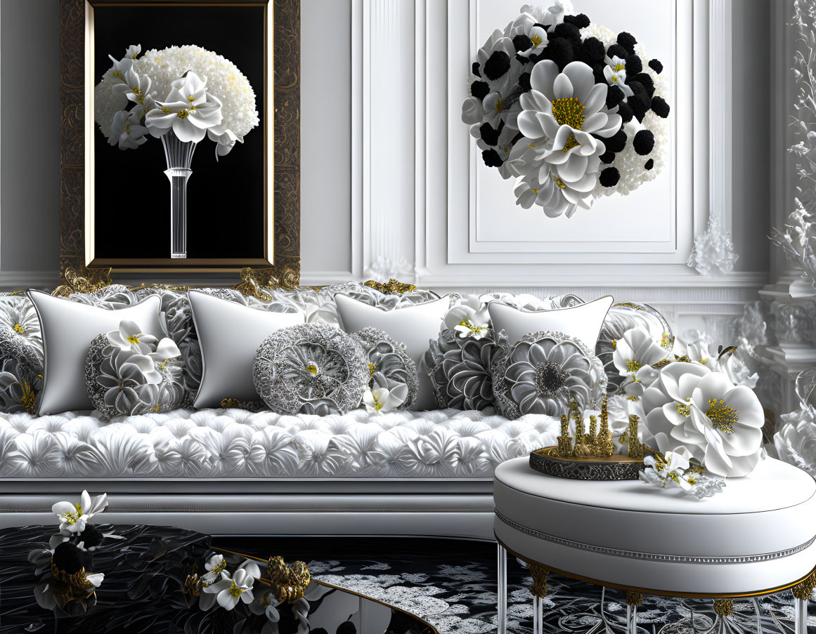 Elegant Interior with White-and-Black Color Scheme