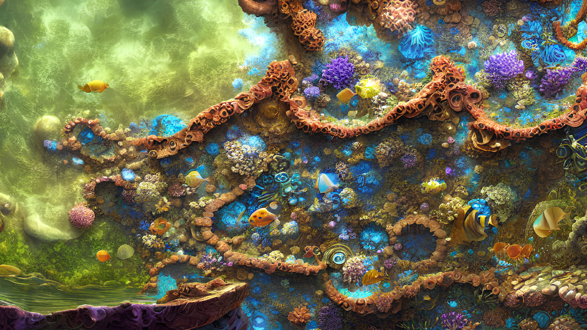 Colorful Coral and Fish in Vibrant Underwater Scene