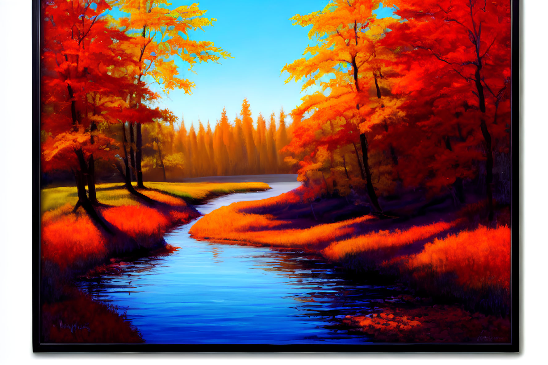 Scenic autumn landscape with vibrant foliage by serene river