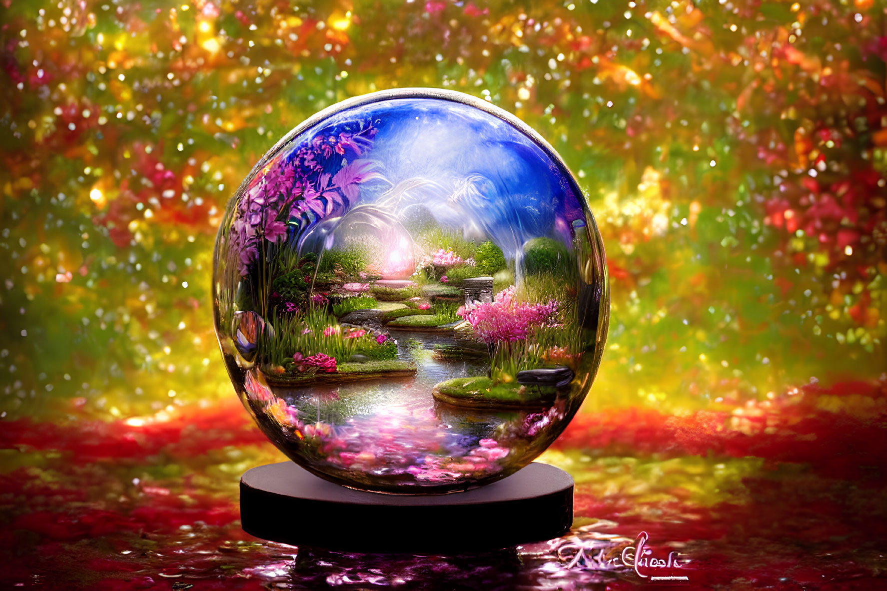 Detailed Fantasy Landscape Crystal Ball Display Stand