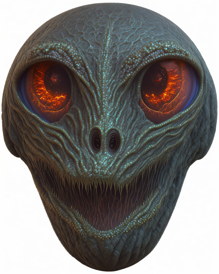 Stylized alien character with textured green skin