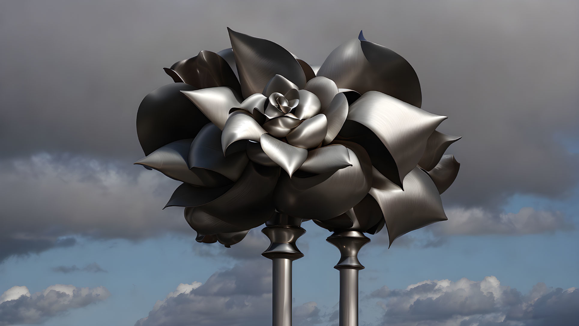 Metallic Roses Sculpture in Polished Steel Design