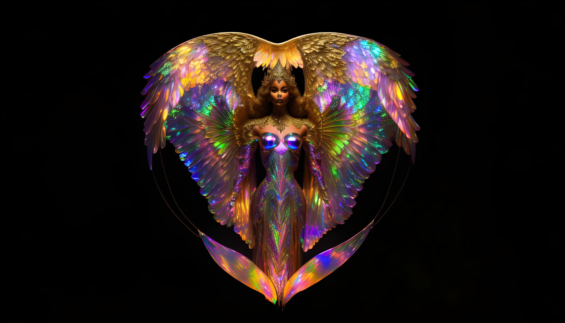 Ethereal Angel with Iridescent Wings and Aura