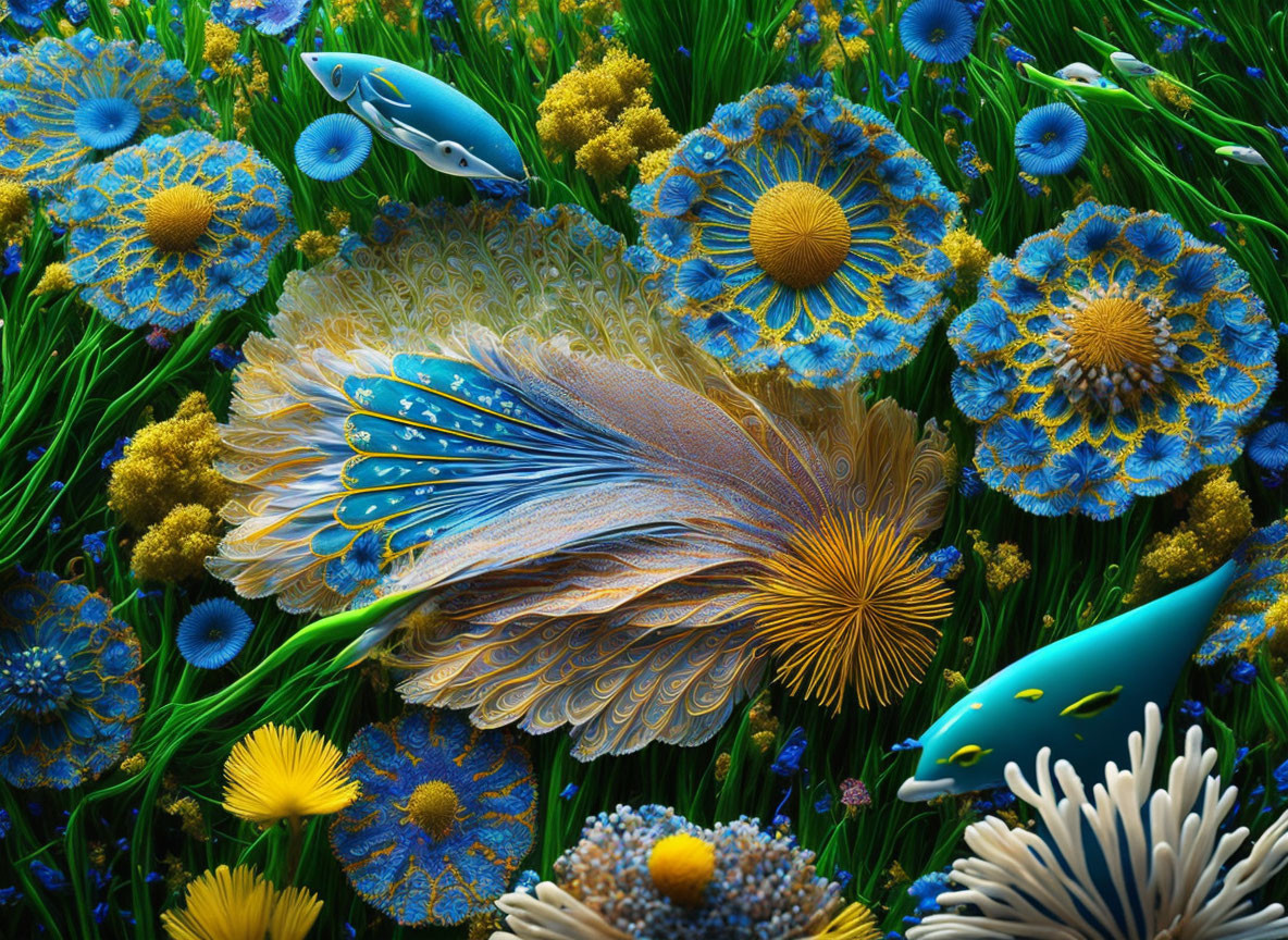 Detailed Fantastical Fish in Vibrant Underwater Scene