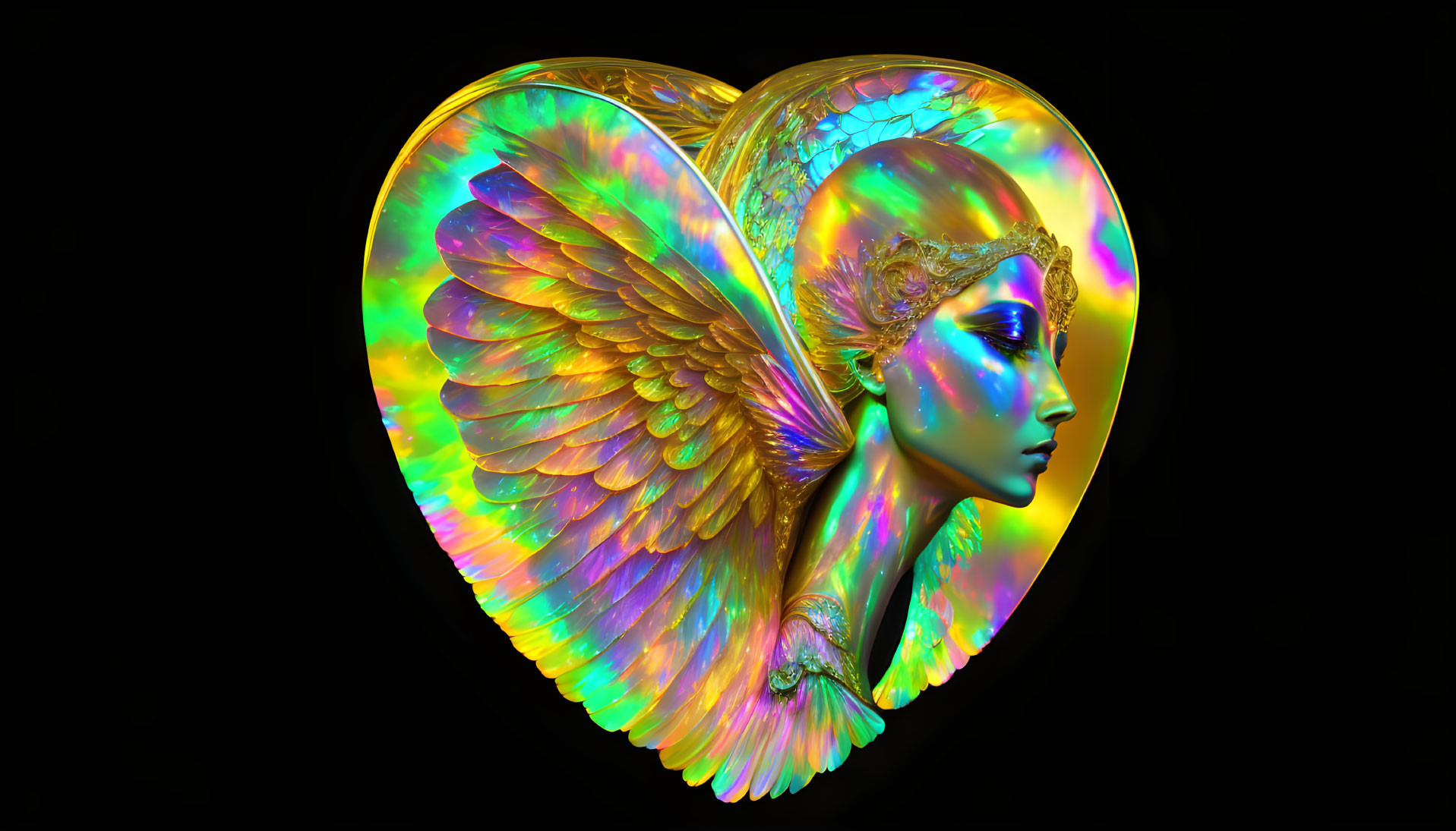 Iridescent Angelic Figure Sculpture in Heart Shape