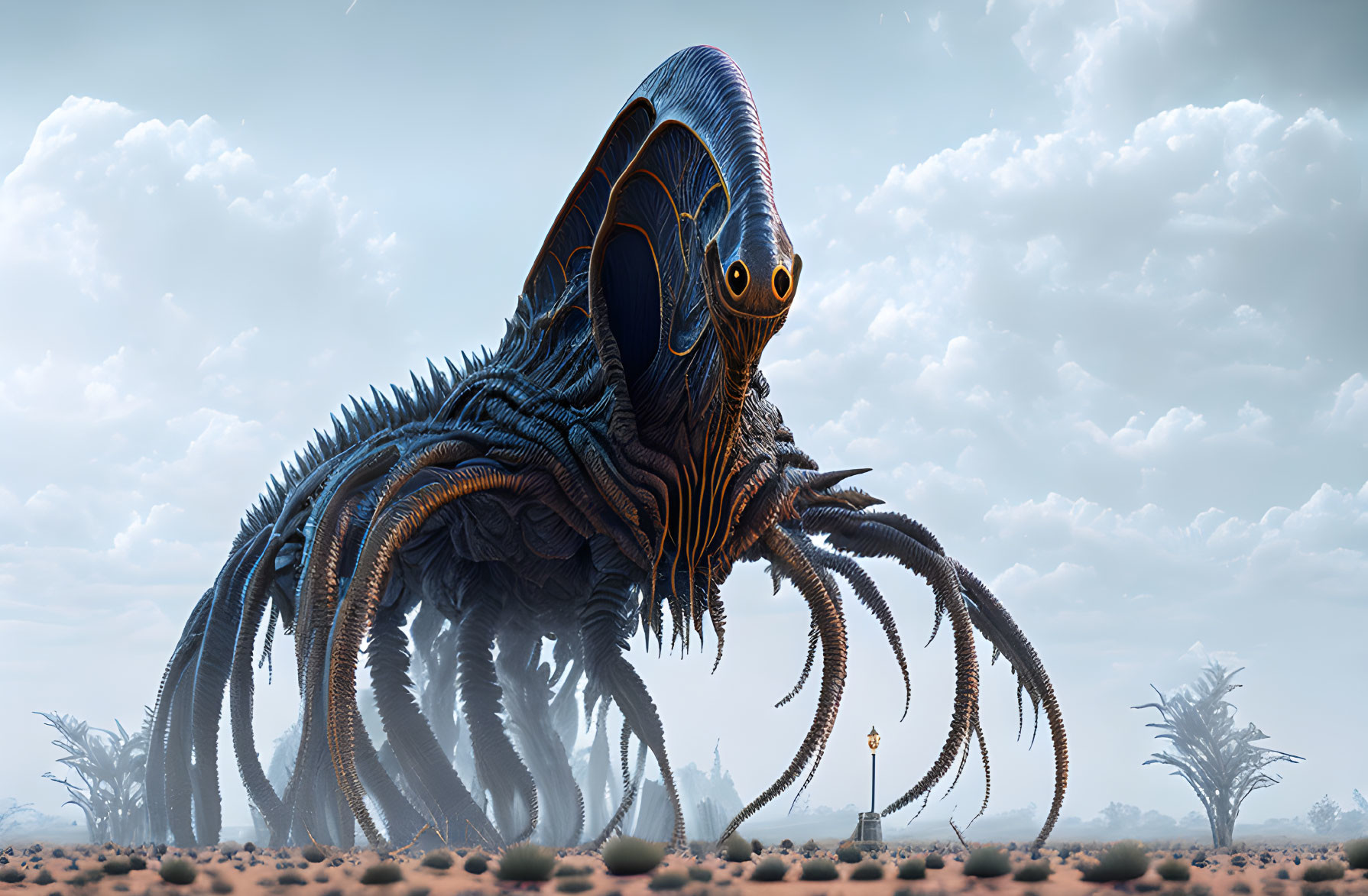 Colossal Octopus Creature in Barren Landscape