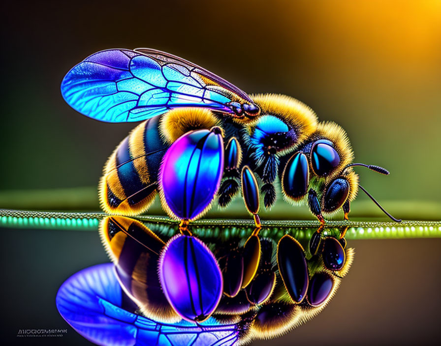 Close-up of a bee highlighting intricate features and colors