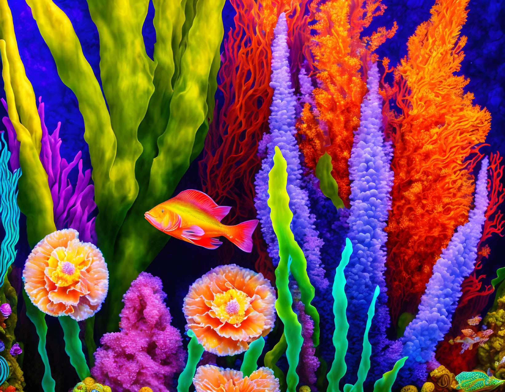 Colorful Coral Reefs and Fish in Vibrant Underwater Scene