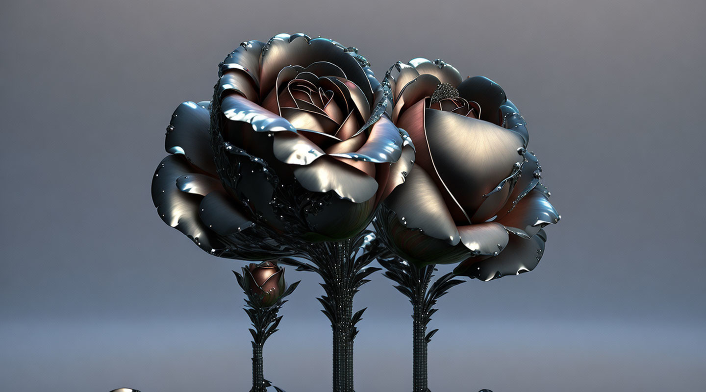 Metallic Roses in Dark Silver and Copper Hues