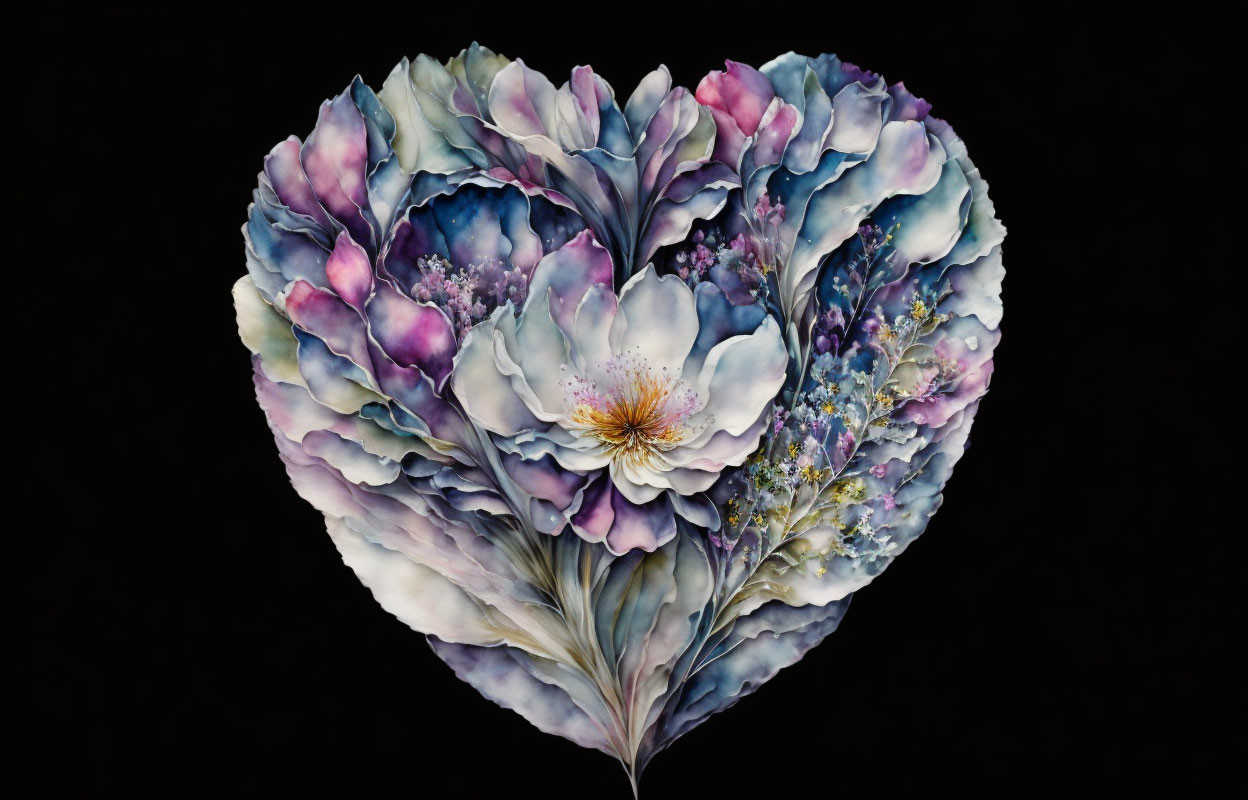 Heart-Shaped Floral Arrangement in Purple and Blue