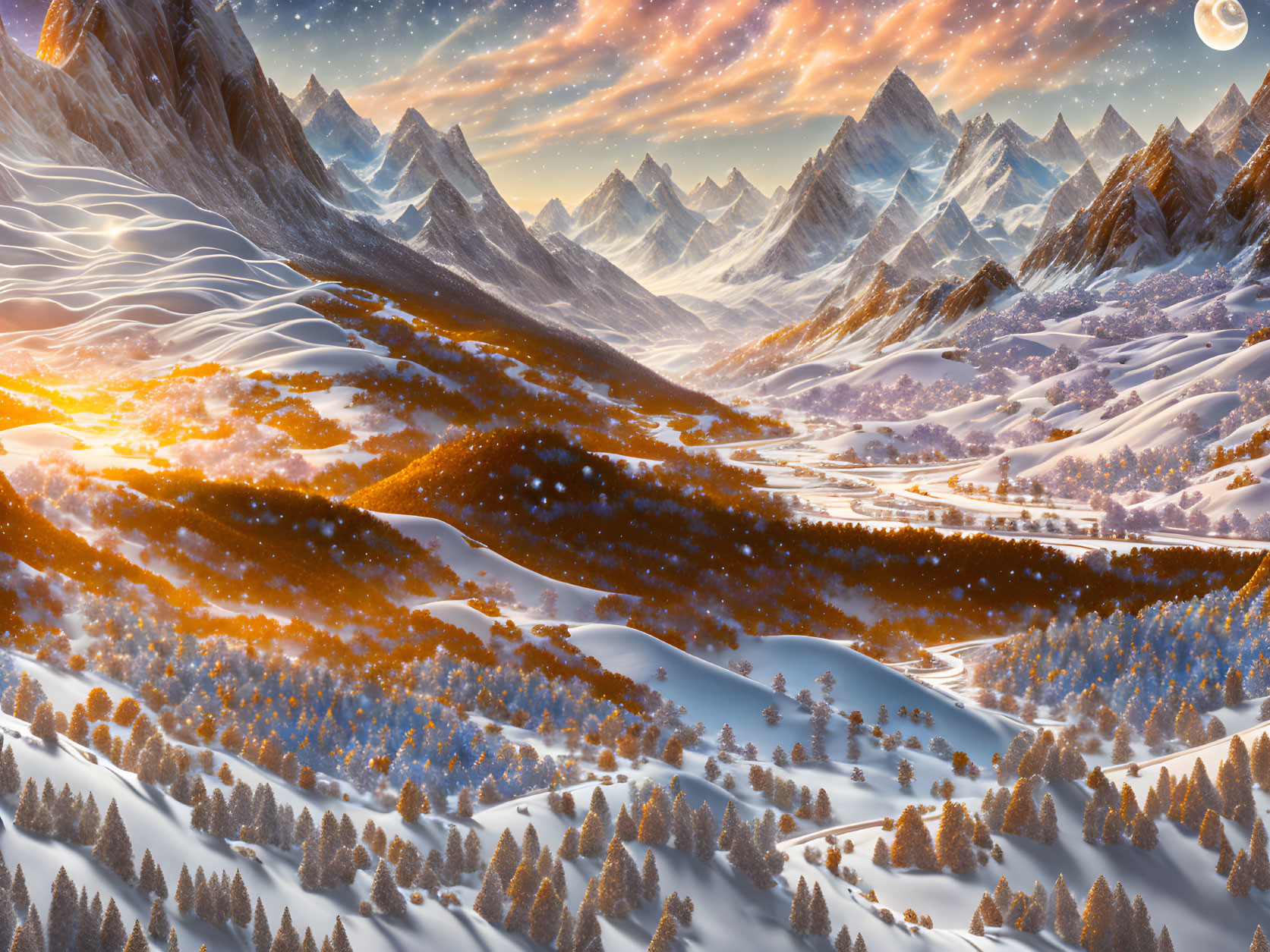 Majestic Winter Landscape with Snow-Capped Mountains