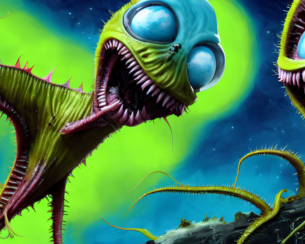 Colorful Cartoonish Alien Creatures in Cosmic Background