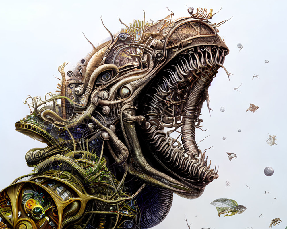 Detailed Biomechanical Entity Illustration with Organic and Mechanical Parts