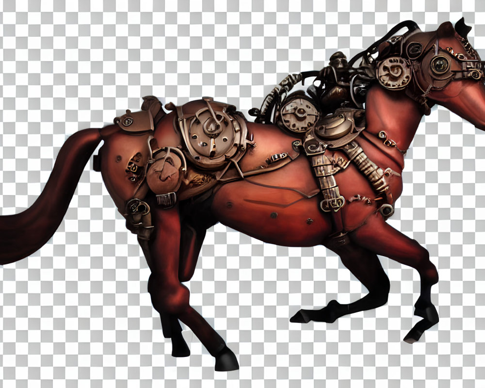 Steampunk-style mechanical horse with gears and copper-toned panels