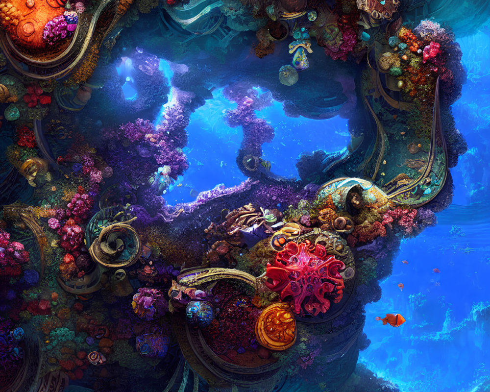 Colorful Coral Reefs and Marine Life in Vibrant Underwater Scene