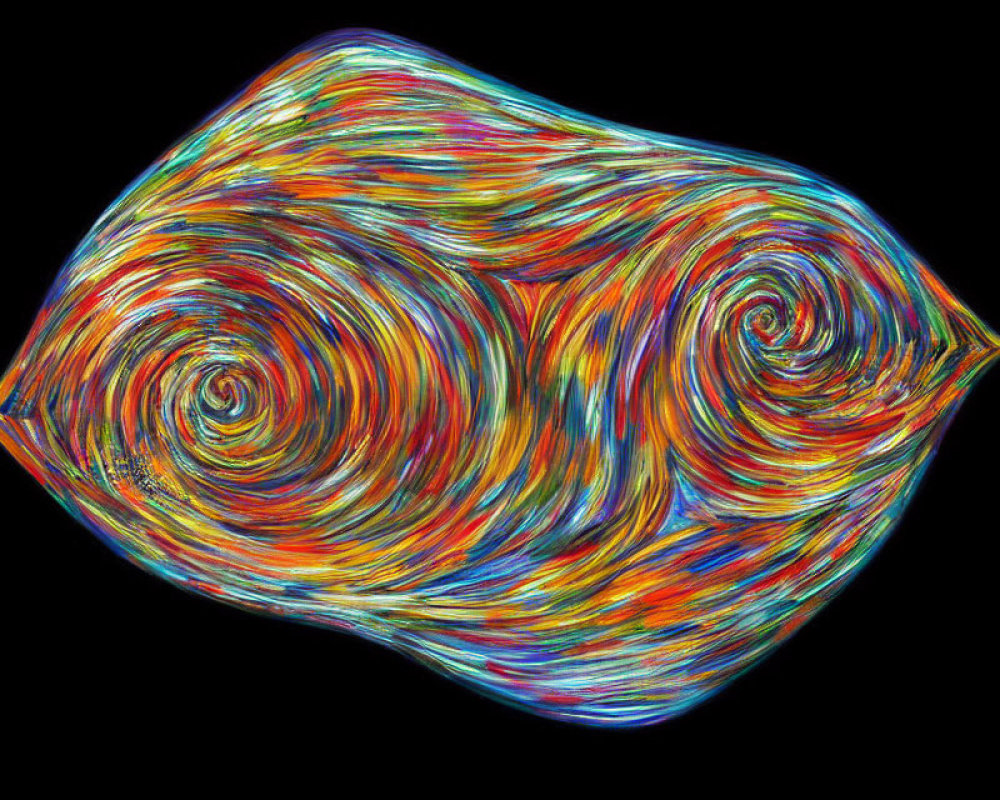 Vibrant multicolored swirling pattern on black background