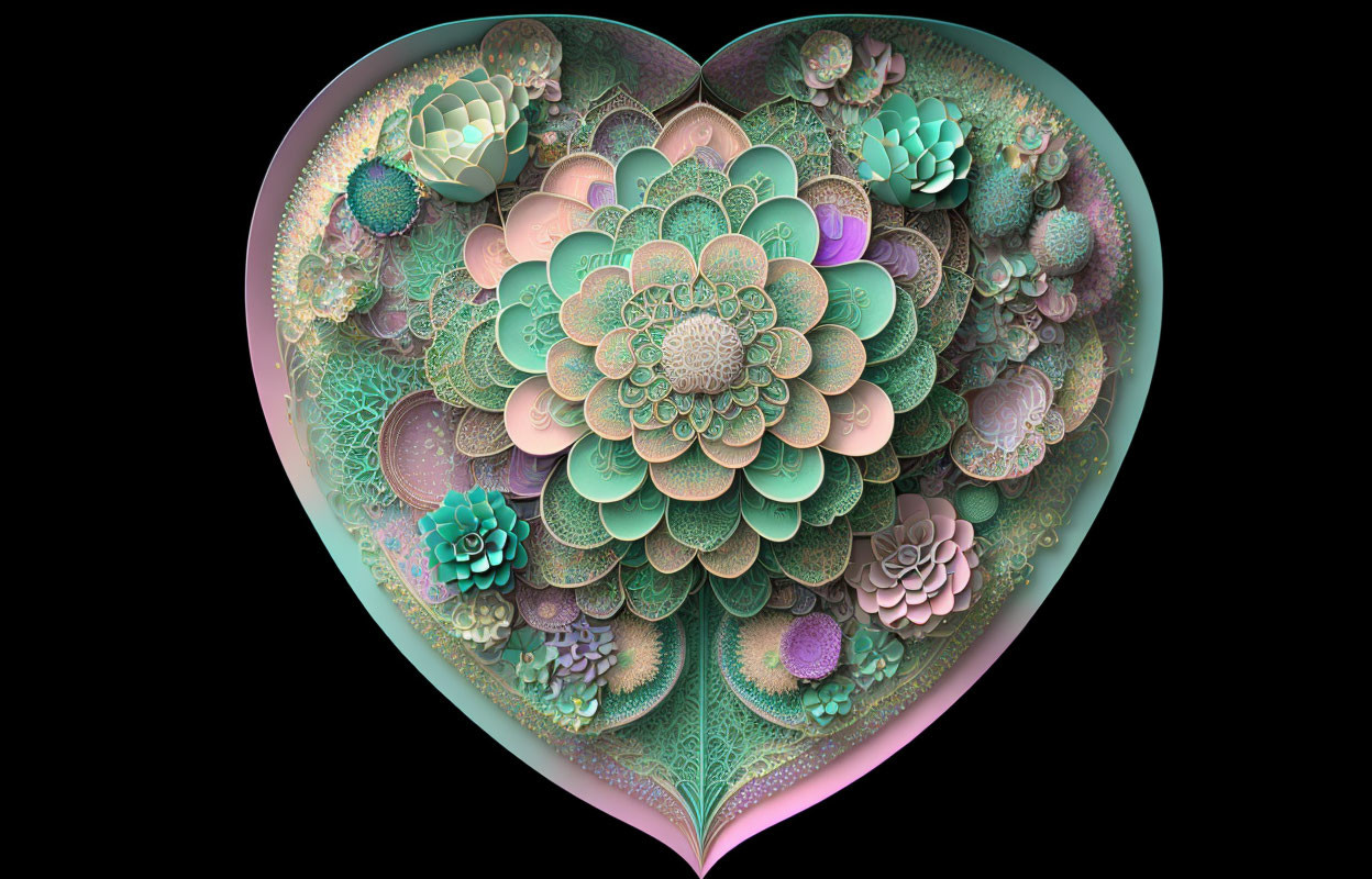 Heart-Shaped Floral Design with Geometric Patterns