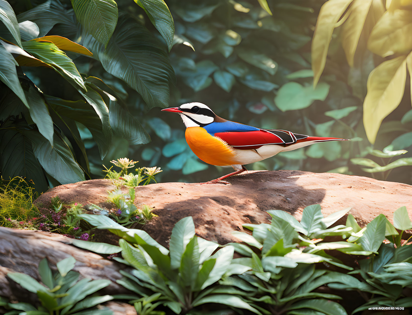 Vibrant Bird in Lush Rainforest Habitat with Colorful Plumage