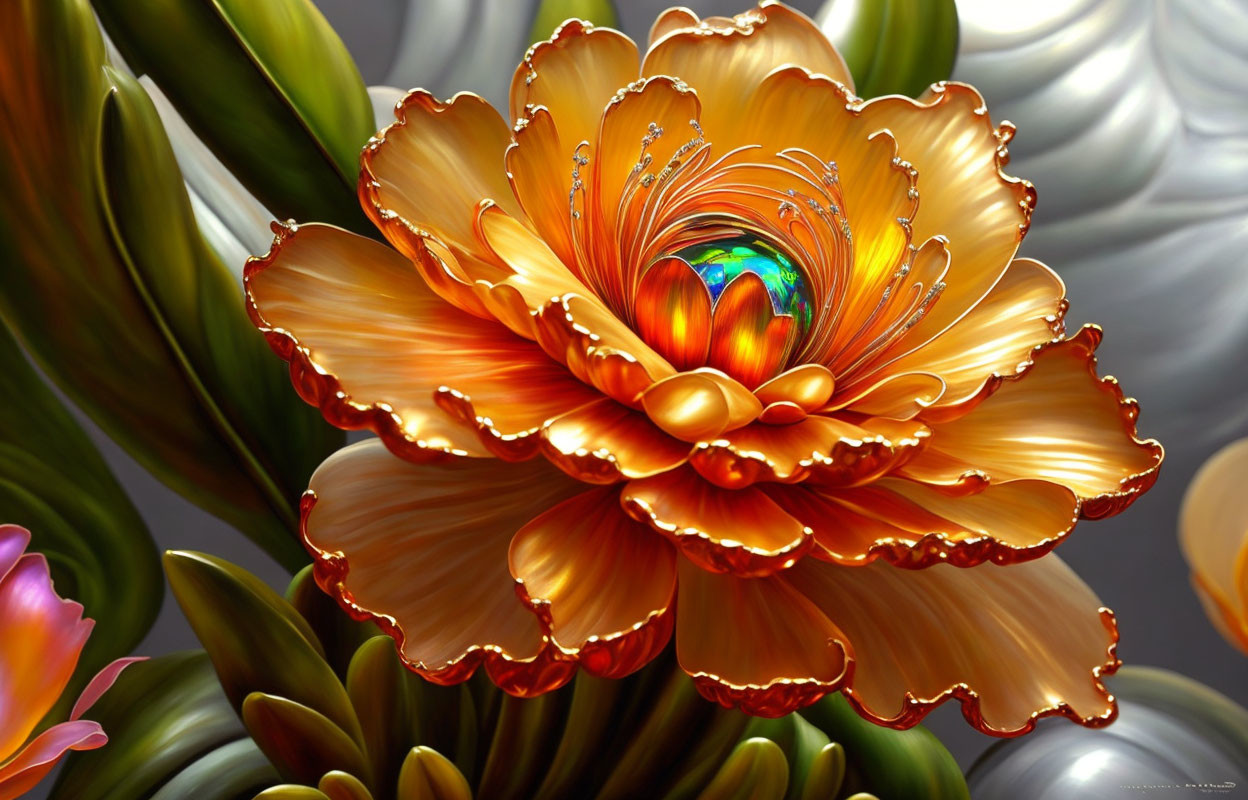 Intricate Flower with Orange and Gold Petals