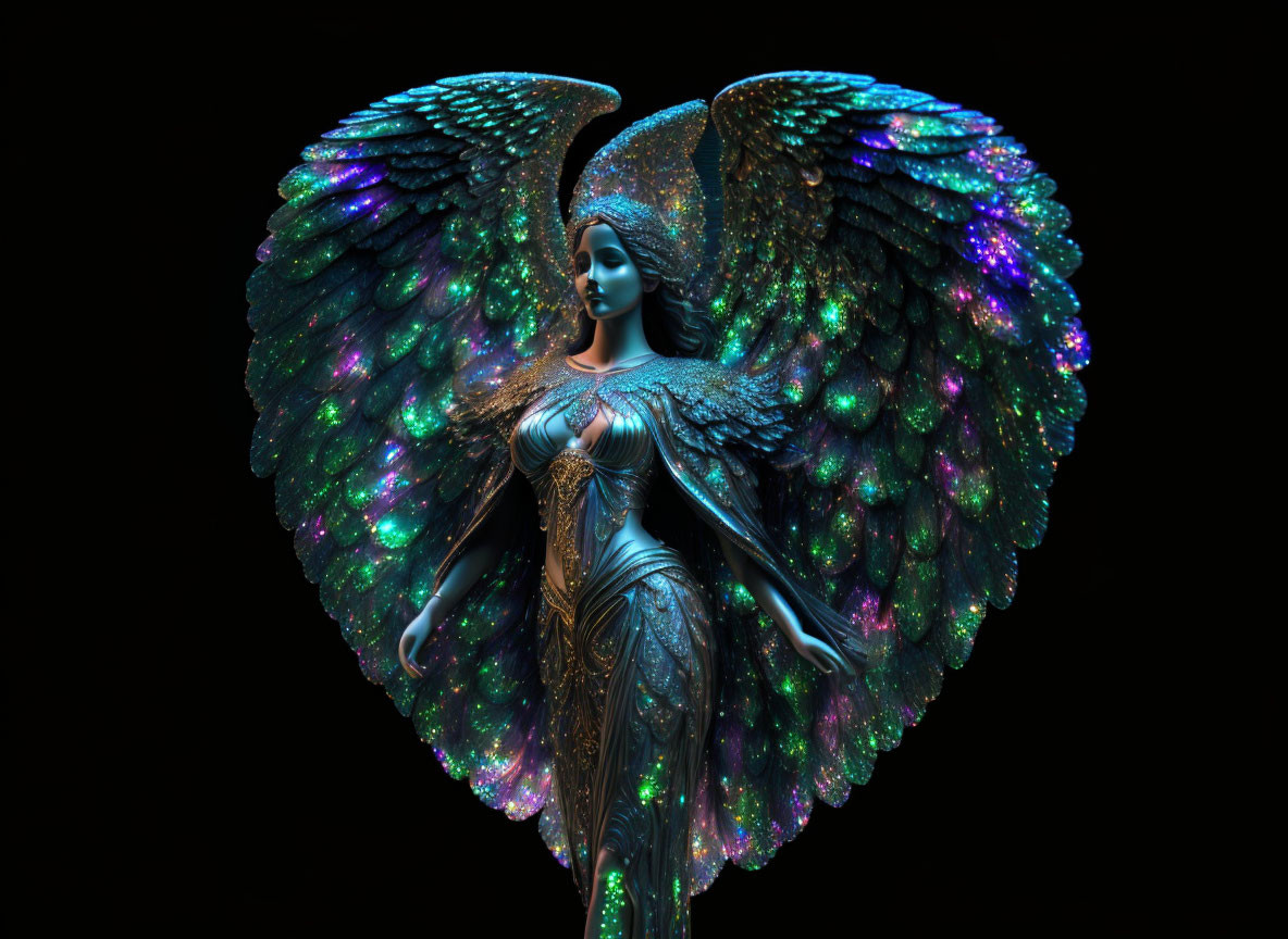 Angel with Heart-Shaped Wings in Luminous Setting