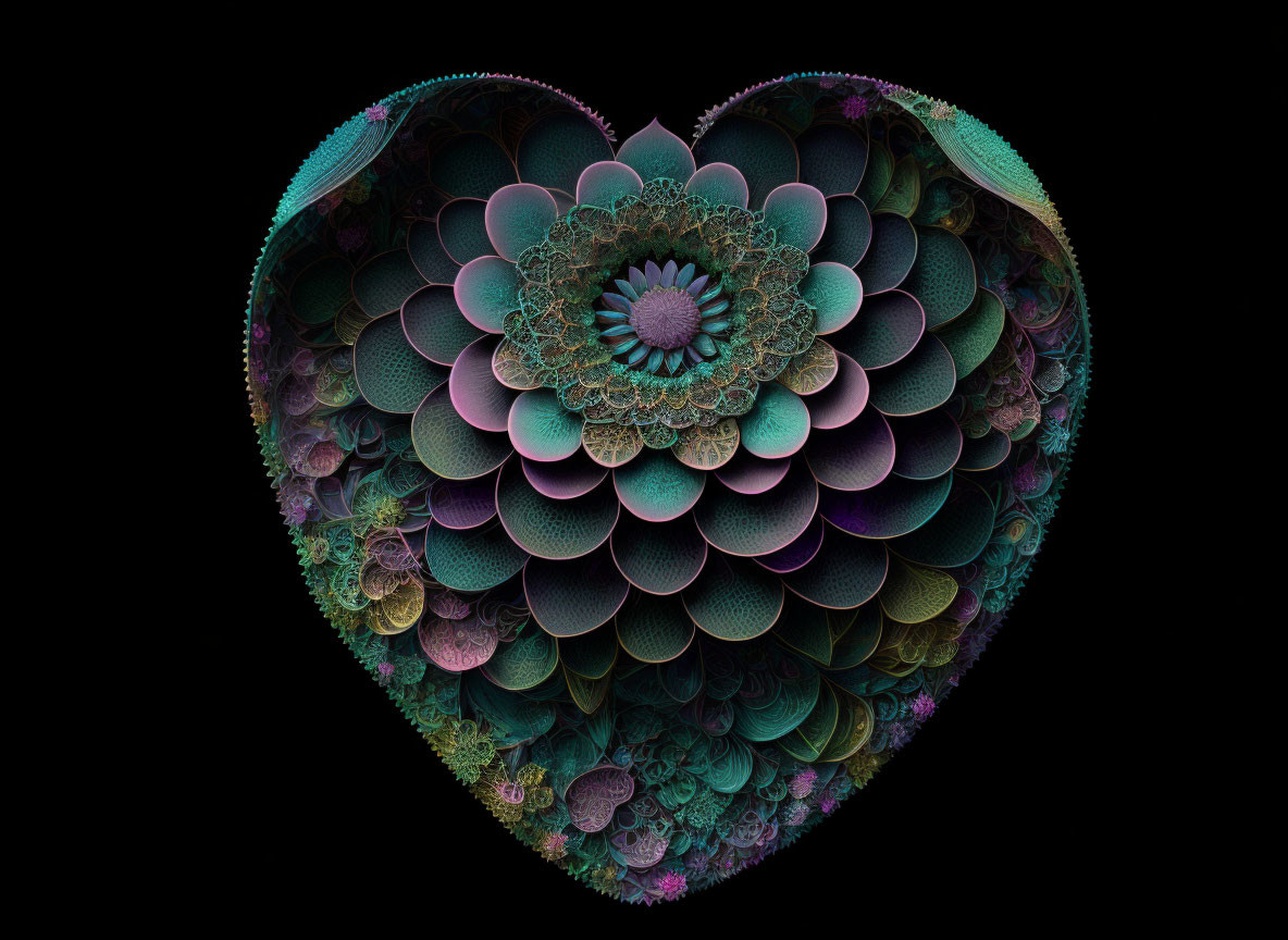 Fractal Heart Design with Floral Patterns in Vibrant Colors