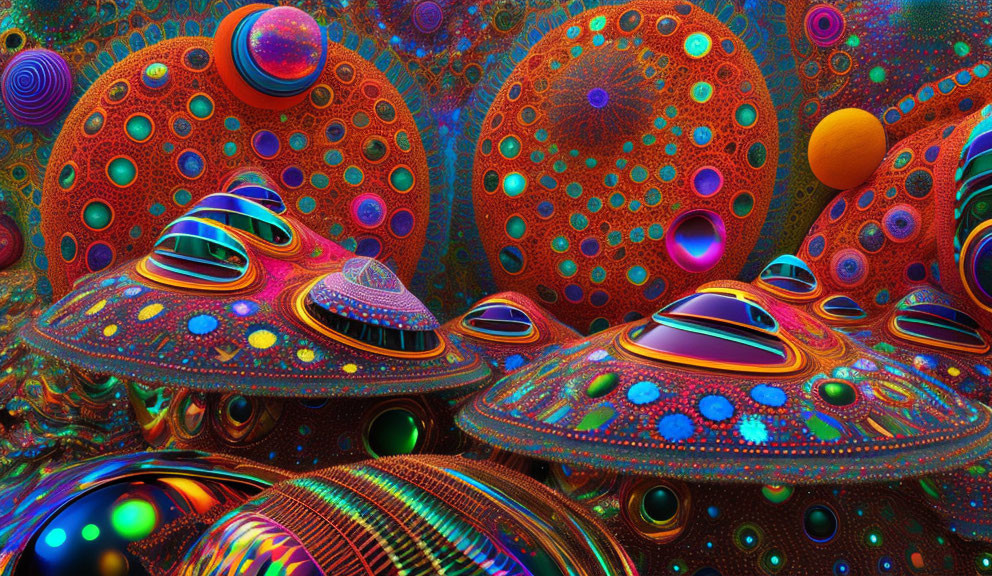 Surreal Landscape with Colorful Spherical Shapes