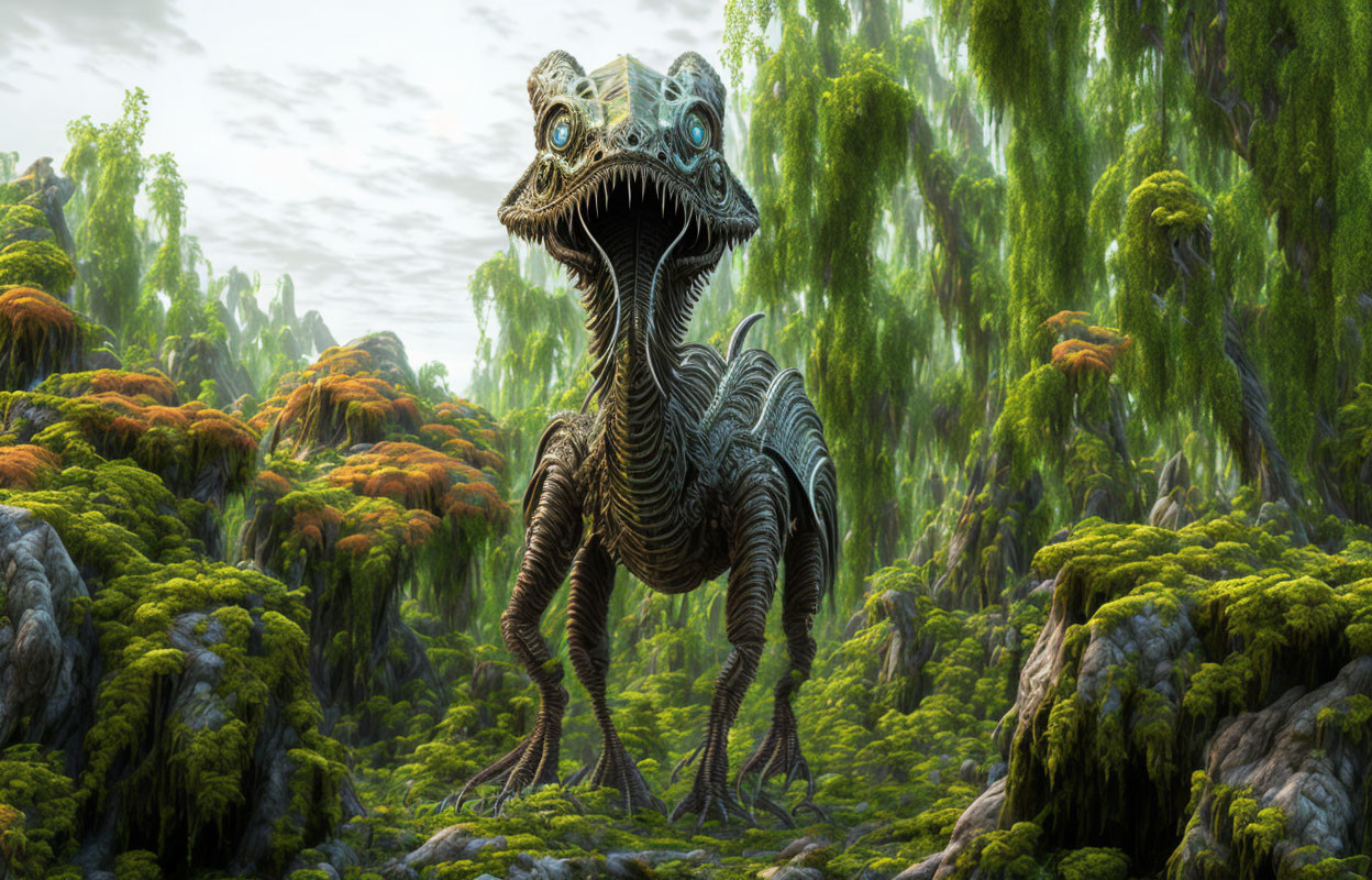 Prehistoric Landscape with Towering Dinosaur-like Creature