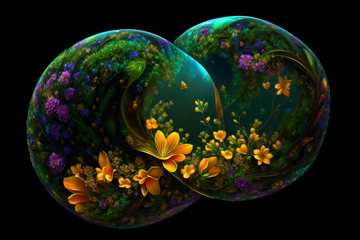Vibrant Digital Artwork of Intertwined Floral Spheres