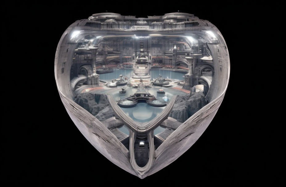Heart-Shaped Structure in Futuristic Landscape