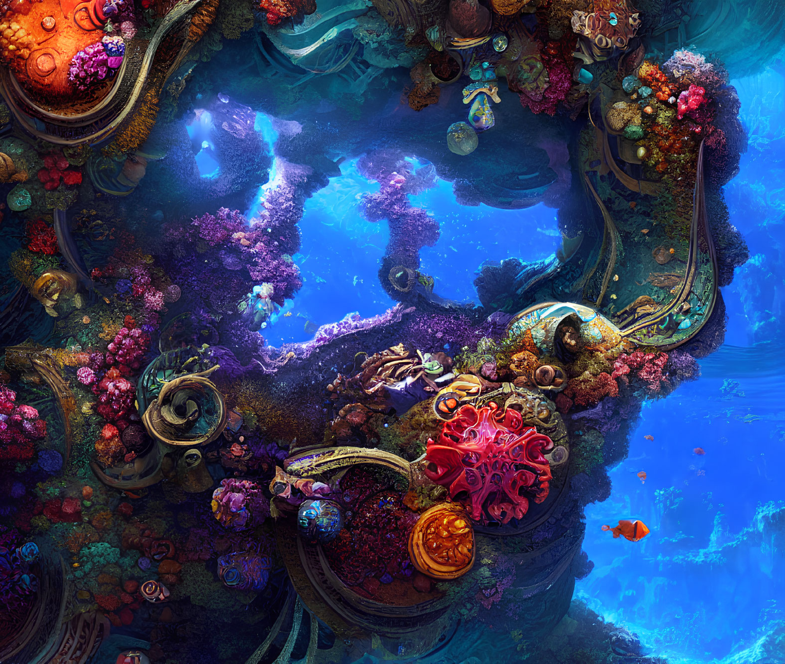 Colorful Coral Reefs and Marine Life in Vibrant Underwater Scene