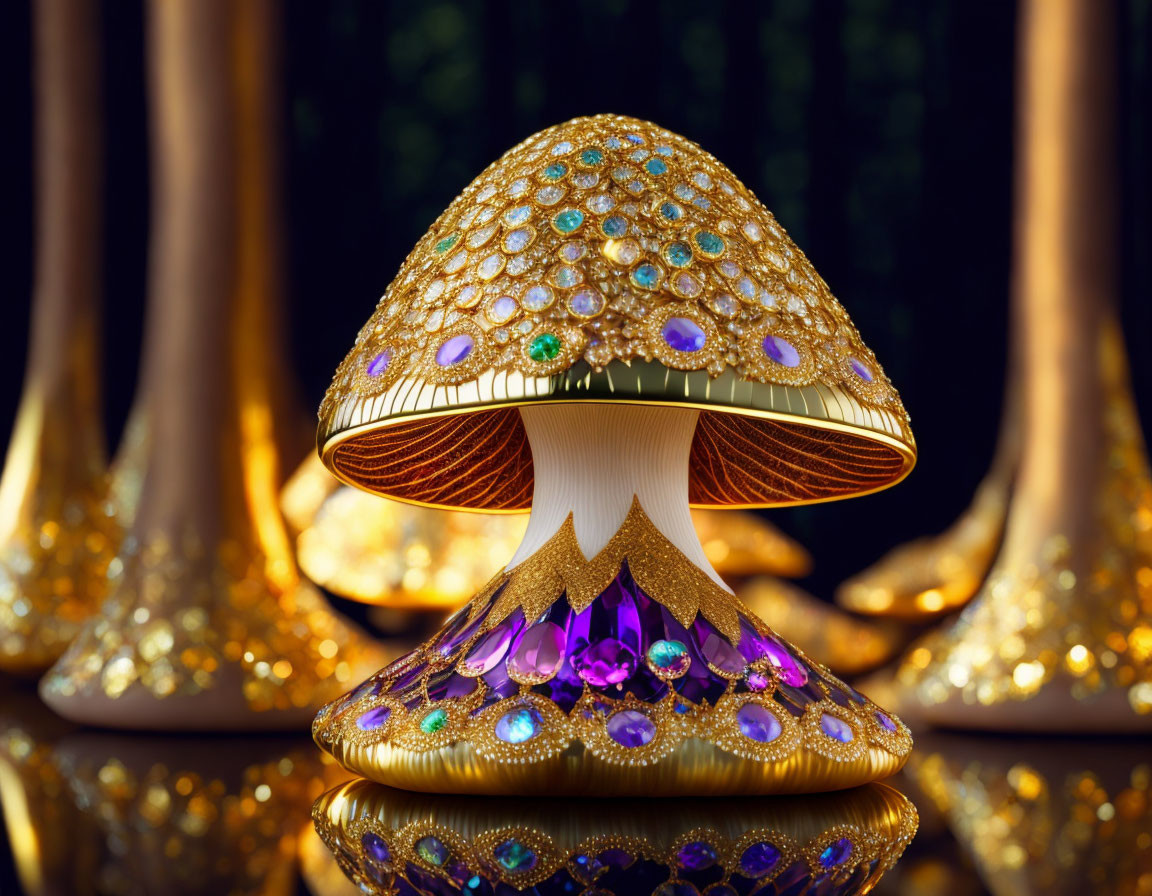 Whimsical Ornate Mushroom in Dreamy Forest Setting