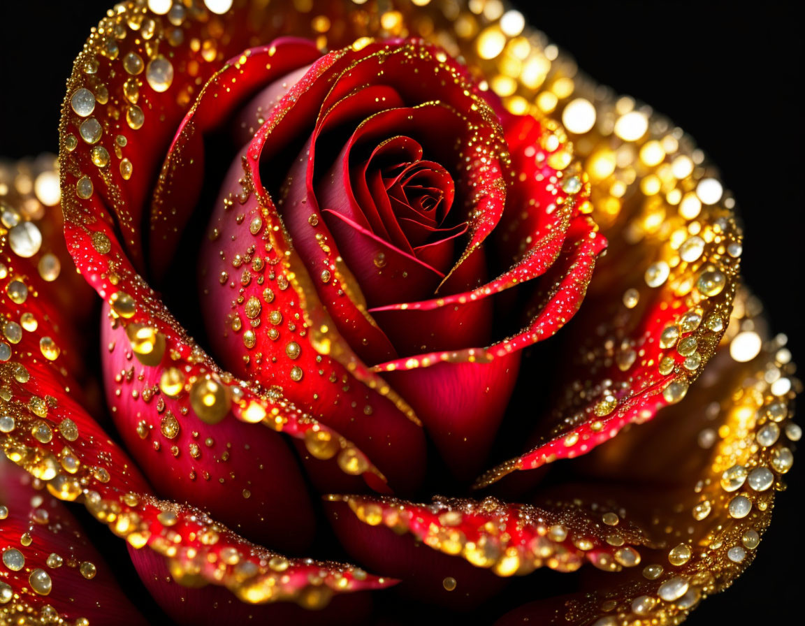 Red rose with water droplets on dark background