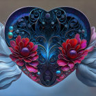 Abstract Artwork of Intertwined Hearts and Flowers