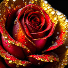 Red rose with water droplets on dark background