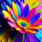 Colorful Digital Artwork: Daisy with Paint Splashes