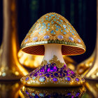 Whimsical Ornate Mushroom in Dreamy Forest Setting