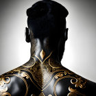 Intricate Golden Tattoo on Back and Neck with Bun Hairstyle