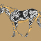 Detailed Illustration of Mechanical Horse with Metallic Structure and Blue Energy Cores