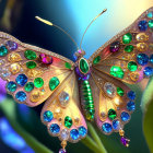 Iridescent Butterfly Illustration with Gemstone Details