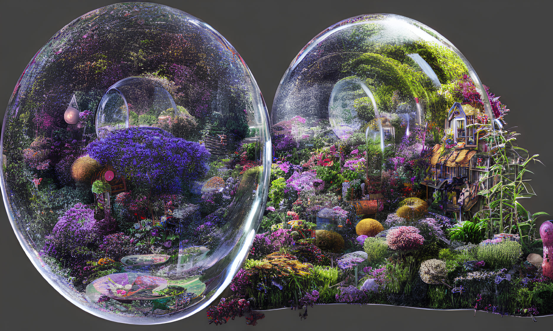 Colorful Flower Terrariums with Garden Elements