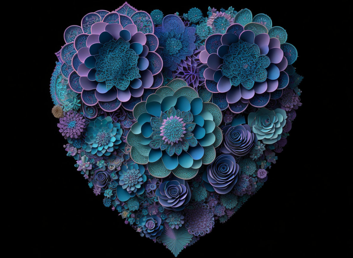 Heart-Shaped Floral Arrangement in Blue and Purple