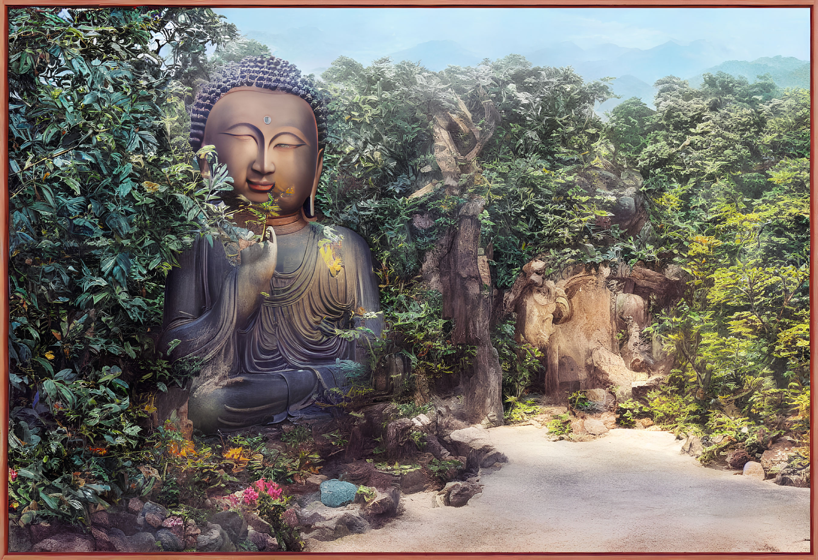 Large Buddha Statue Surrounded by Nature and Mountains