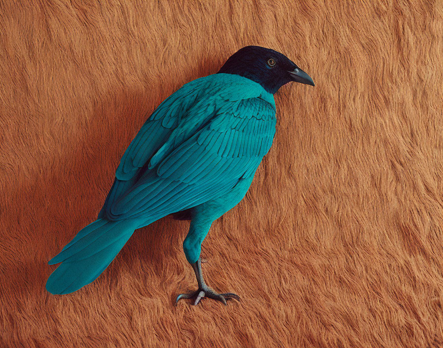 Colorful Turquoise Bird on Textured Orange Surface