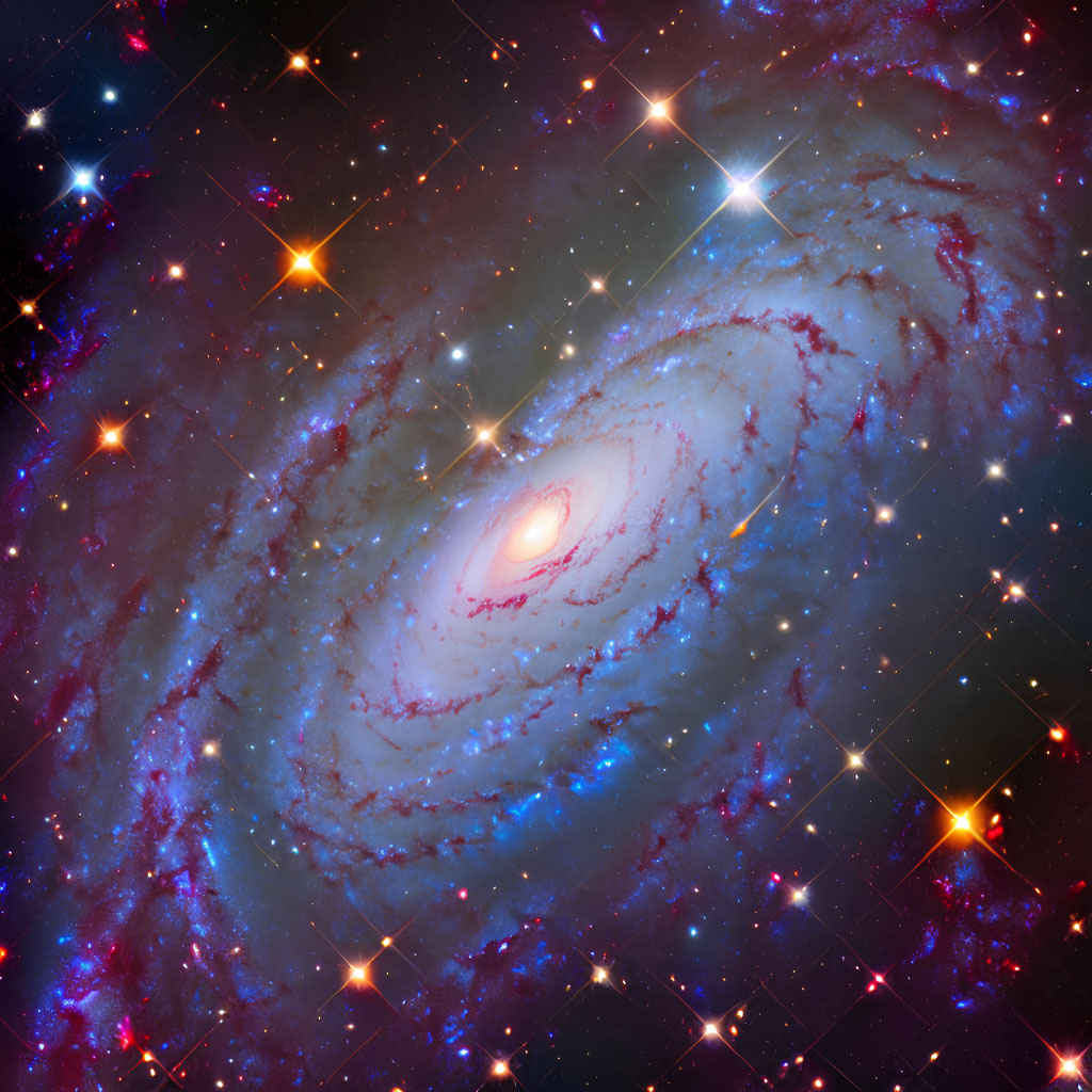 Colorful Spiral Galaxy with Swirling Arms and Star-Forming Regions