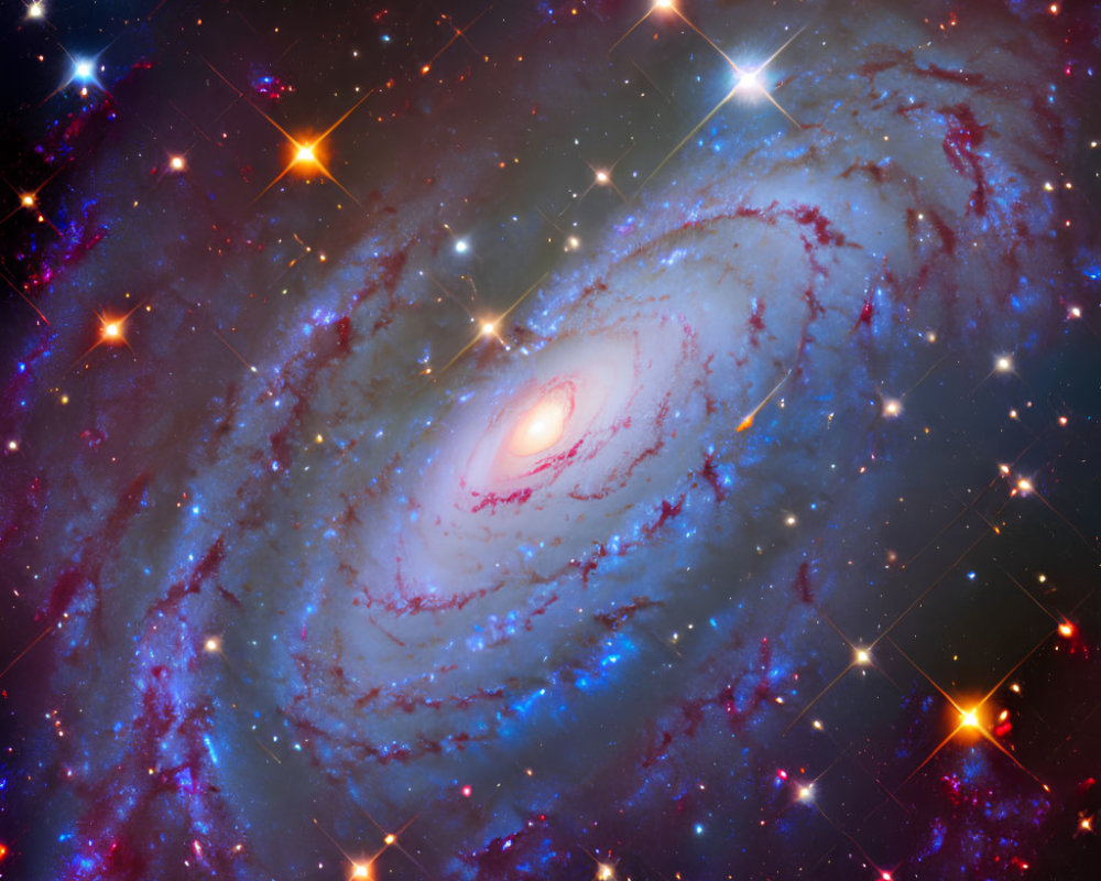 Colorful Spiral Galaxy with Swirling Arms and Star-Forming Regions