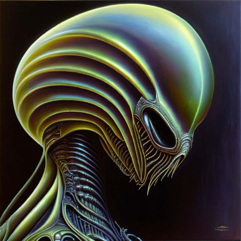 Alien with Large Head and Biomechanical Details