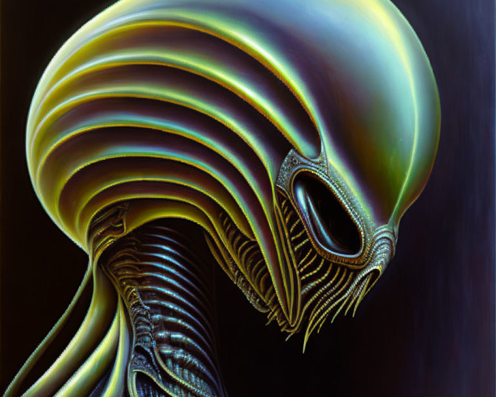 Alien with Large Head and Biomechanical Details