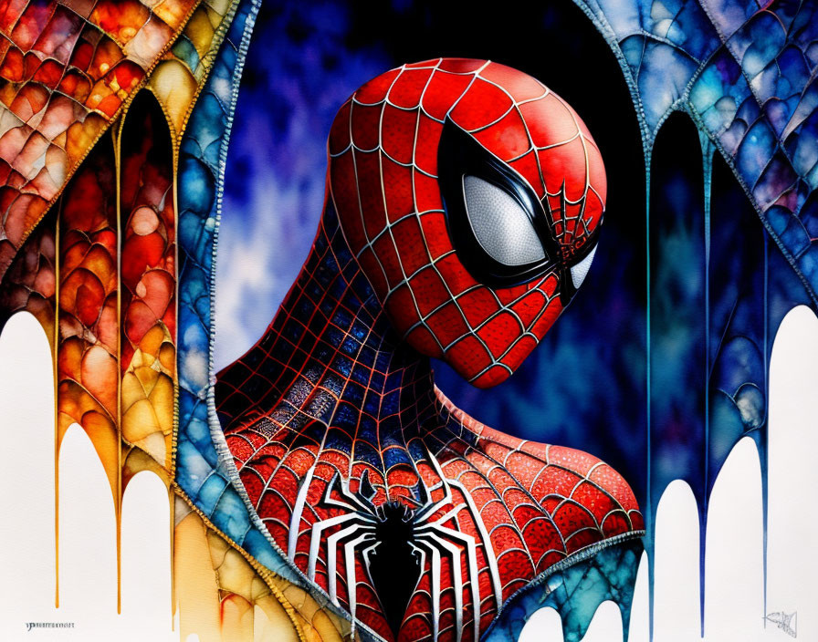 Colorful Spider-Man Artwork Featuring Iconic Suit and Web Patterns