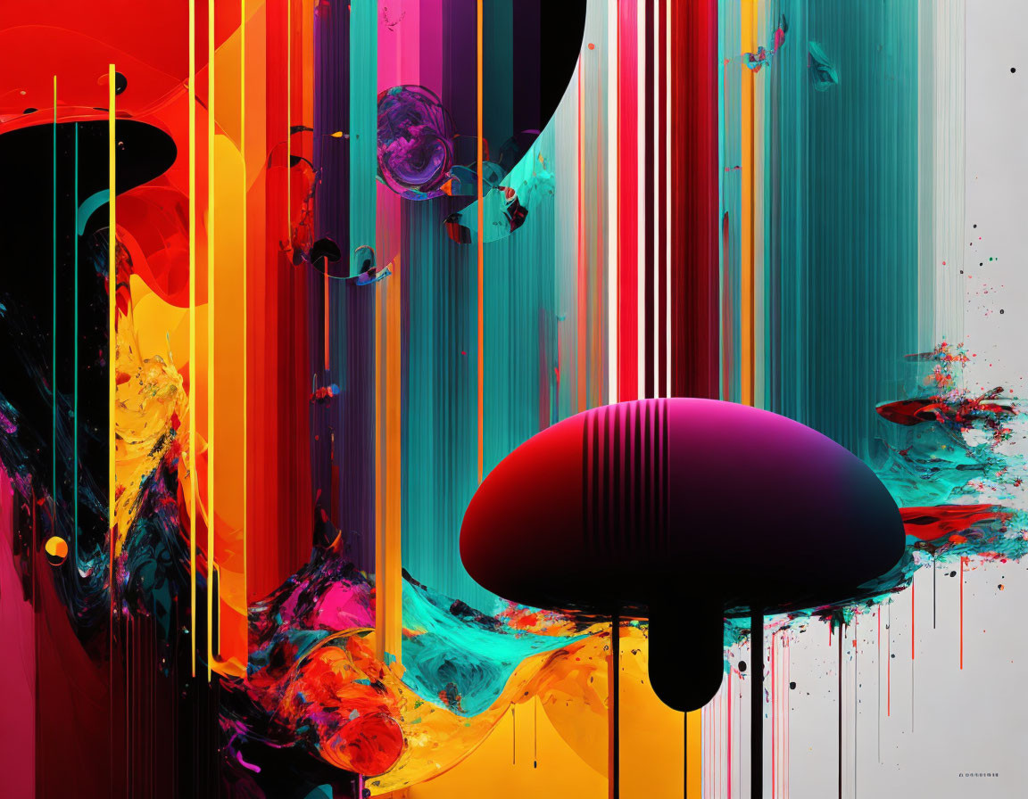 Vibrant Abstract Digital Art with Red, Yellow, and Blue Splashes